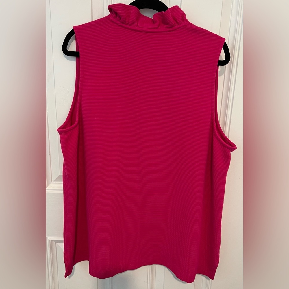 New! Crown & Ivy Fuchsia Pink Ruffle Neck Womens Sleeveless Blouse Size 2X NWT - Picture 12 of 13